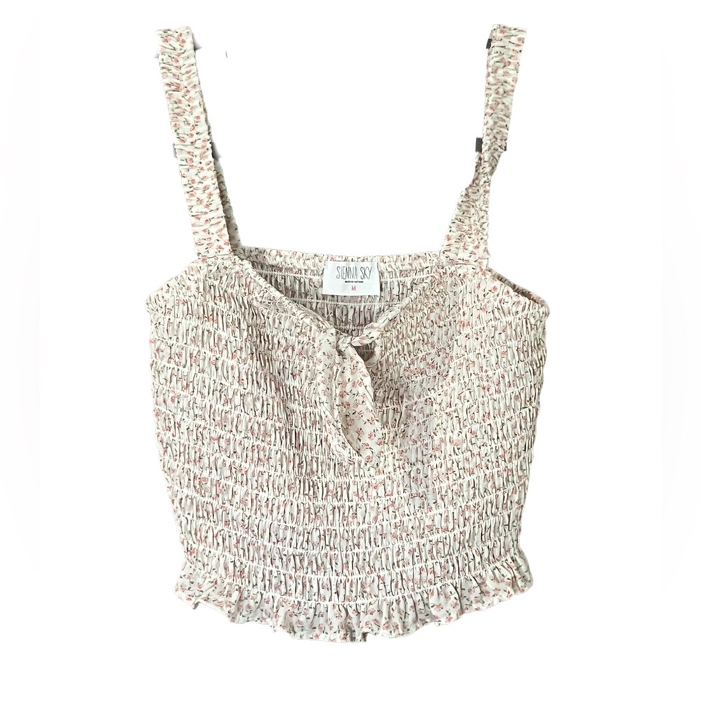 Sienna Sky Floral Print, Rucheted Crop Top Tank, size medium